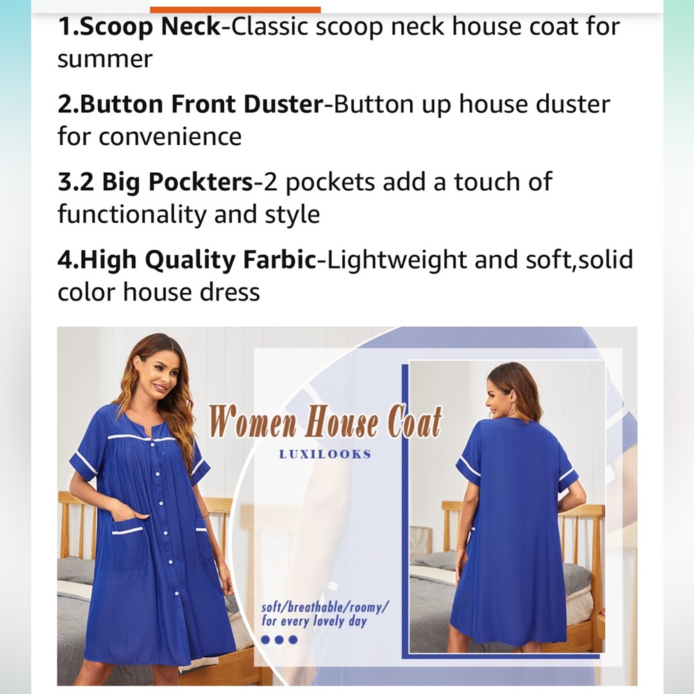 Yellow Button-Up House Dress with White Accents - Picture 15 of 16